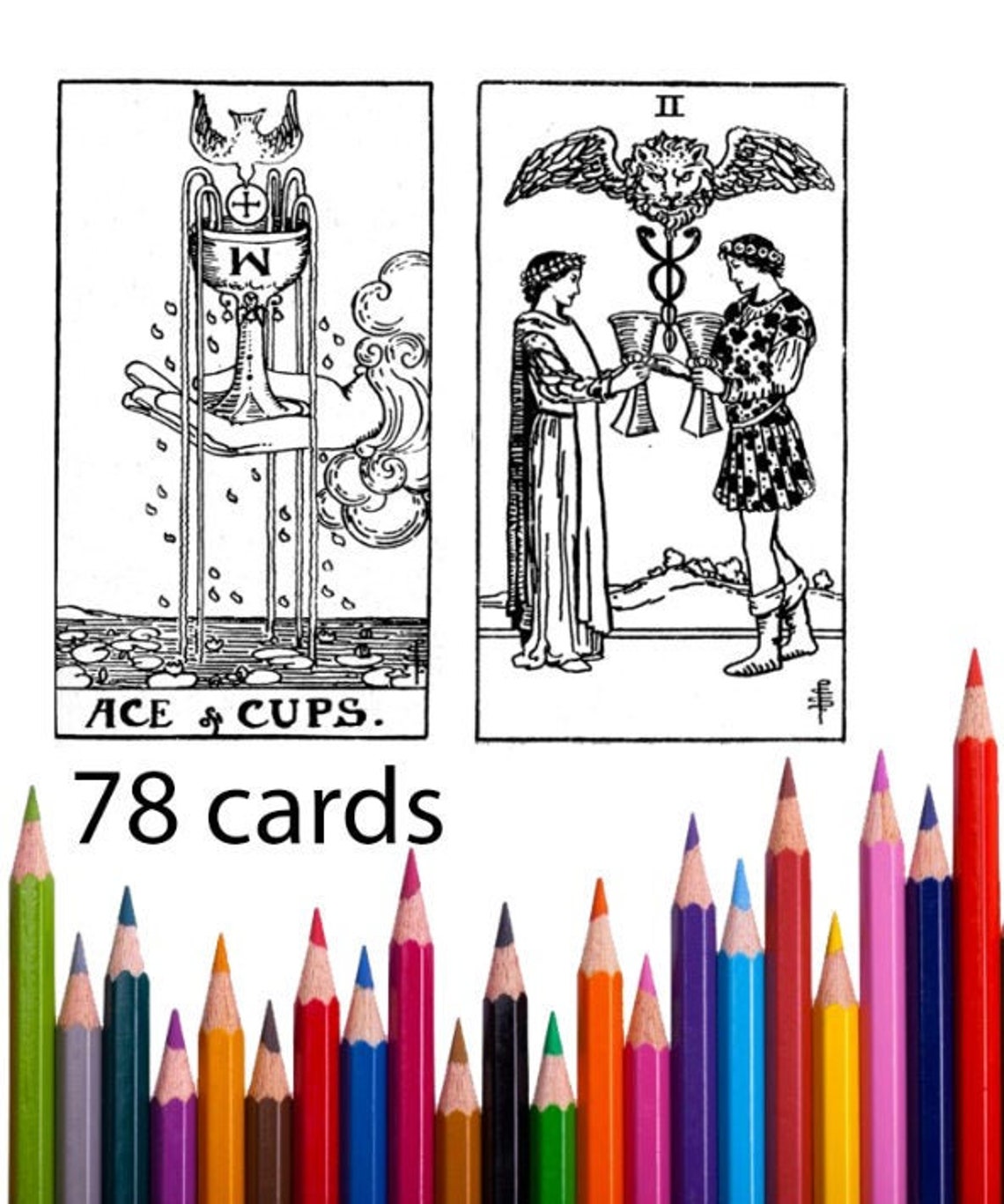 Black and White Tarot Card Deck 78 cards Full Set Printable Etsy