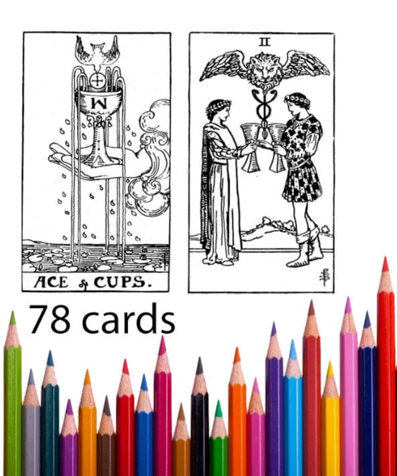 Black And White Tarot Card Deck 78 Cards Full Set Printable Etsy free-coloring-pages-of-tarot-cards-free-tarot-cards-diy-tarot-cards