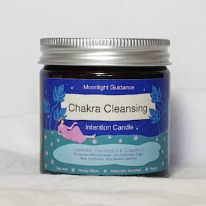 Chakra Cleansing Intention Candle for Manifesting Alignment of Crown, Third Eye, Throat Heart, Solar Plexus, Sacral and Root Chakras 60ml