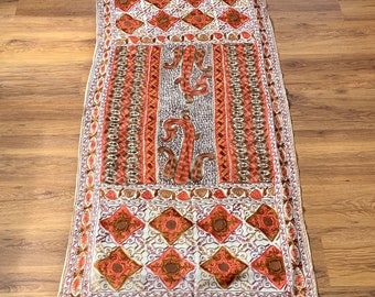 Hand Embroidered Floral Pashmina Shawl Scarf White Cream Orange Sparkly Design Flower Embroidery Design Warm Soft 100% Wool Blend Fabric