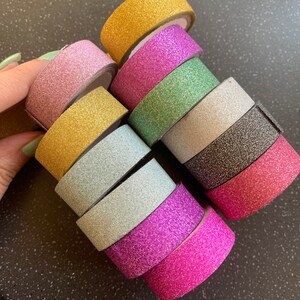 12 Washi Tape Rolls Colourful Sparkly Rolls for Journalling, Bujo, Scrapbooking, crafting, planning and decoration Glitter Sparkly Tapes