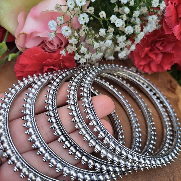 Indian Silver Tribal Spike Bangles | German Silver | Wedding Female Beauty Bracelet Jewellery | Priestess Female Empowerment Goddess |