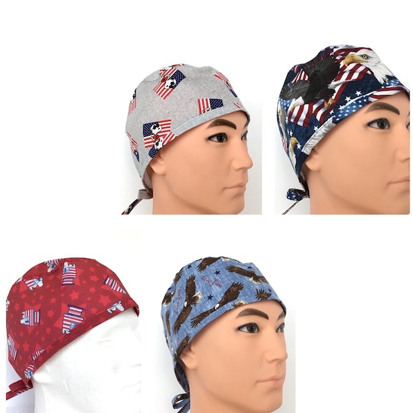 Men’s Patriotic Scrub Hat/Men’s Scrub Cap/Surgical Chemo Chef Veterinary Hat/L&D icu CCU/ER Trauma Hat