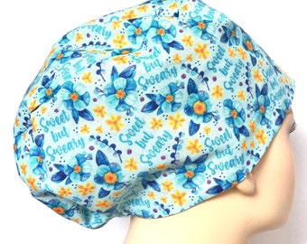 Sweet But Sweary Floral Scrub Hat: Euro Style Surgical Cap