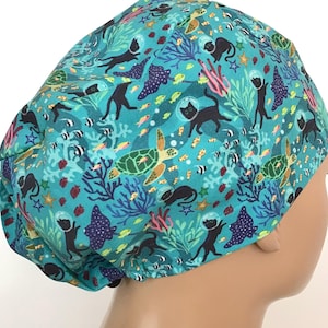 Scuba Cat Scrub Cap: Euro Style, Adjustable Surgical Hat