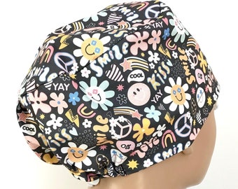 Groovy Euro Style Scrub Hat/Scrub Cap/Surgical Hat/VetChemo Chef Hat/L&D ICU CCU ER Trauma Hat