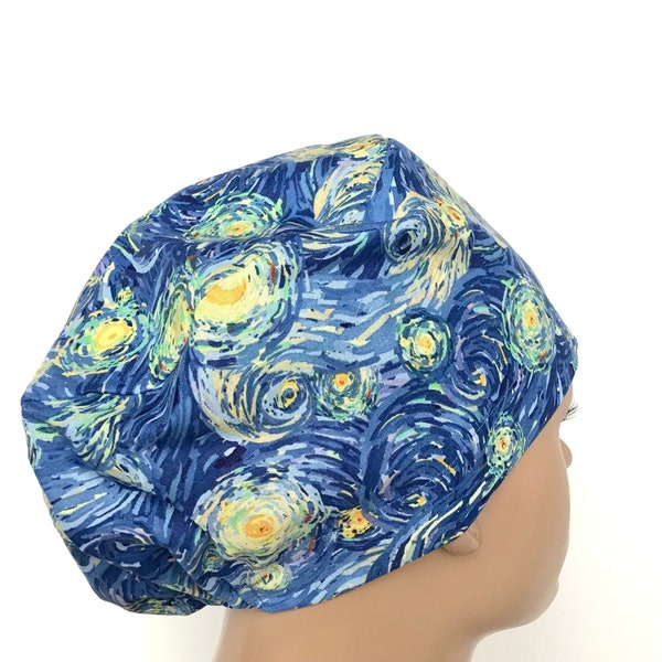 Swirling Nightscape Euro Scrub Cap/Womens Scrub Cap/Or Hat/Surgical Hat/Chef Vet Chemo Hat/Er Peds Trauma Hat