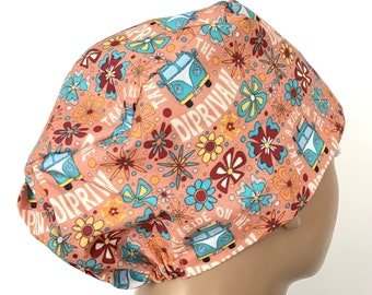 Take a Ride on the VAN  Womens Euro Style Scrub Hat/Euro Scrub Cap/Surgical Cap/Anesthesia Scrub Cap