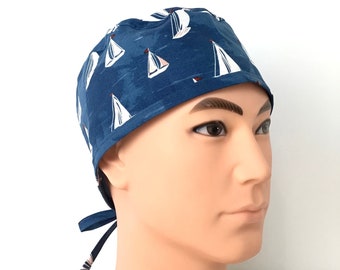 Sailboats Men’s Scrub Hat/Scrub Cap/Vet Chemo Chef Cosmetology Hat/L&D Icu Ccu CRNA Er Trauma Hat