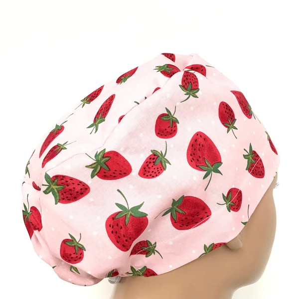 Strawberries Euro Style Scrub Hat/Scrub Cap/Surgical Hat/VetChemo Chef Hat/L&D ICU CCU ER Trauma Hat