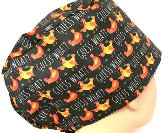 Guess What Chicken Print Euro Scrub Hat: Women's Surgical Cap