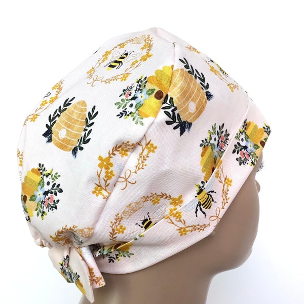 Pixie Style Scrub Hat/Womens Scrub Cap/Bees Surgical Hat With Ties/Vet Chemo Chef Hat/L&D Icu Ccu Er Trauma Hat