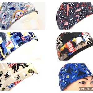 Mens Armed Services Prints Fitted Scrub Cap/Surgical Chemo Chef Vet Hat/L&D icu CCU/ER Trauma Hat