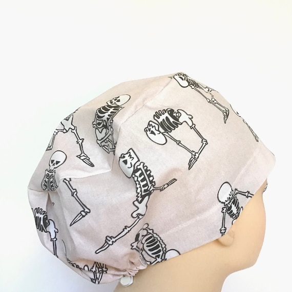 Skeleton Yoga Euro Scrub Cap/Womens Scrub Cap/Or Hat/Surgical Hat/Chef Vet Chemo Hat/Er Peds Trauma Hat