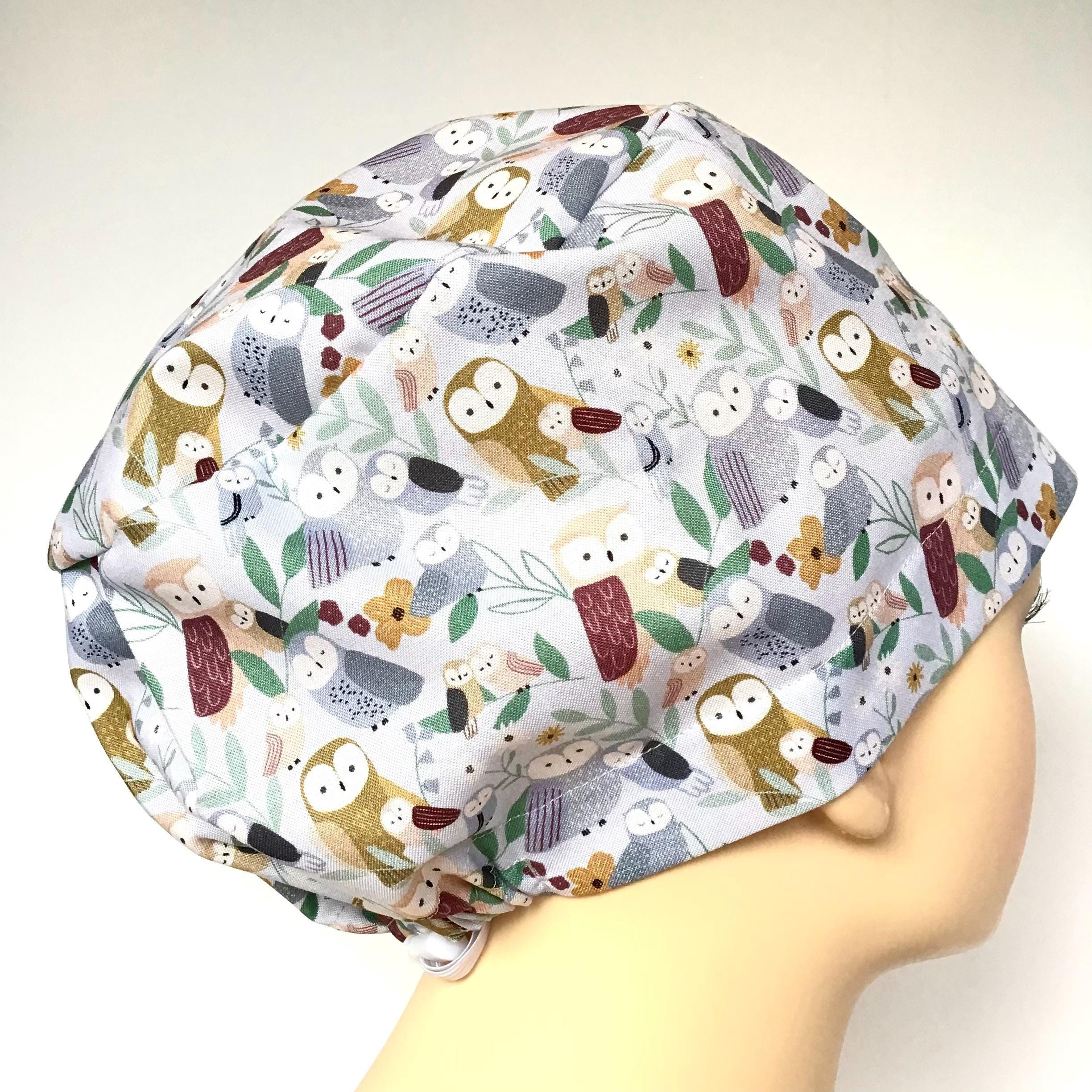 Owls Euro Scrub Cap/Womens Scrub Cap/Or Hat/Surgical Hat/Chef Vet Chemo Hat/Er Peds Trauma Hat