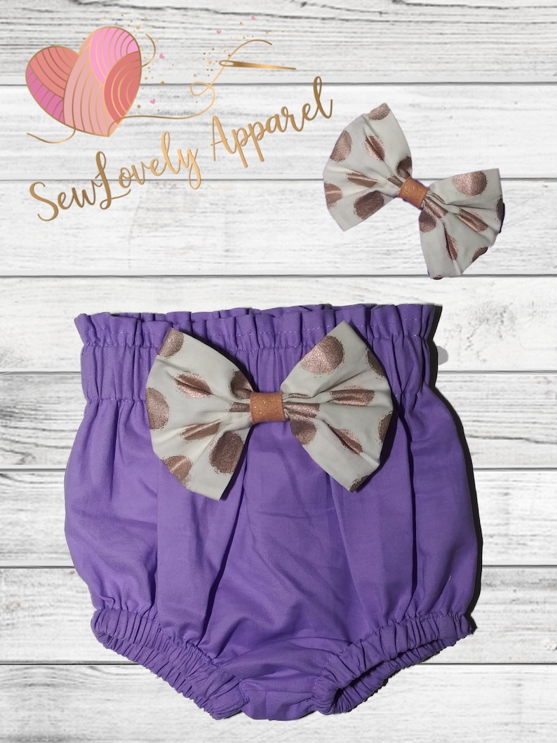 Infant Bloomers Toddler Bloomers Diaper Cover Spring Bloomers Purple High Waist Baby Bloomers with Matching Headband