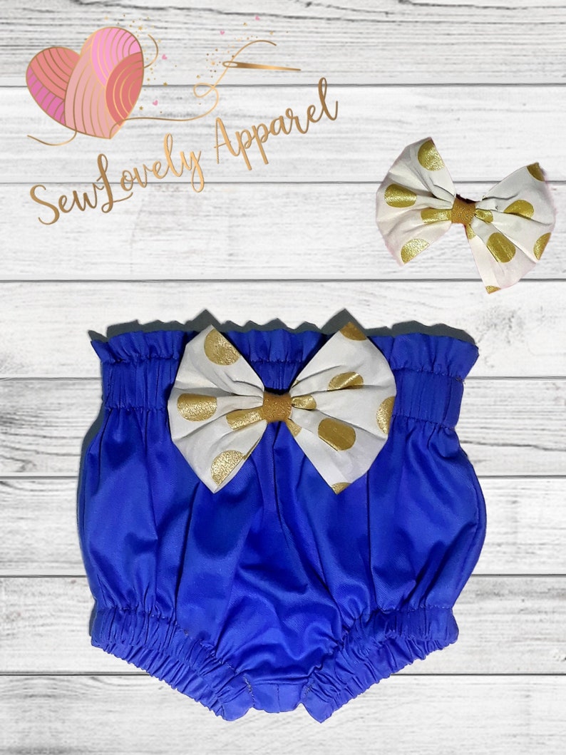 Diaper Cover Toddler Bloomers Spring Bloomers Infant Bloomers Royal Blue High Waist Baby Bloomers with Matching Headband