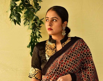 Kathai -  Ajrakh hand block printed mul cotton saree