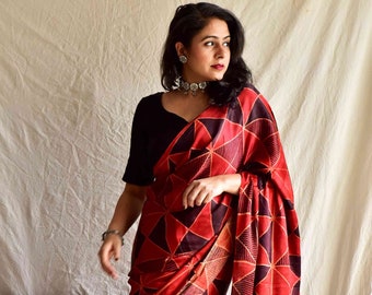 Dark mode - Ajrakh mashru silk saree