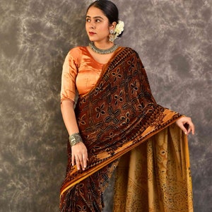 Mohini Ajrakh Silk Velvet Saree image 1