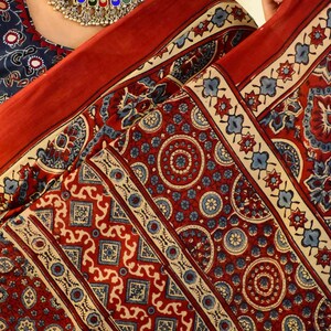 Sajna Ajrakh hand block printed mul cotton saree image 2