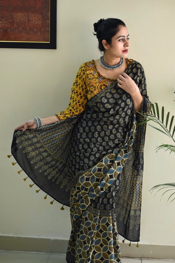 ajrakh mul cotton saree