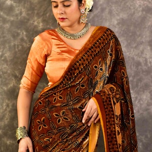 Mohini Ajrakh Silk Velvet Saree image 2