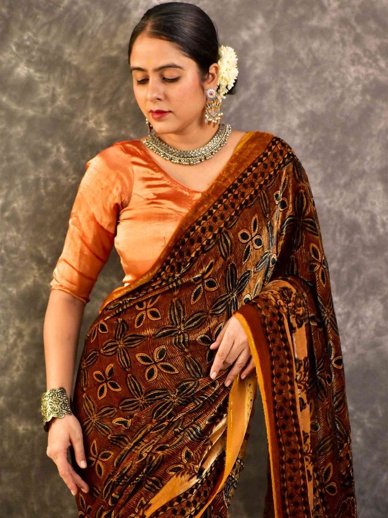 Mohini Ajrakh Silk Velvet Saree image 2