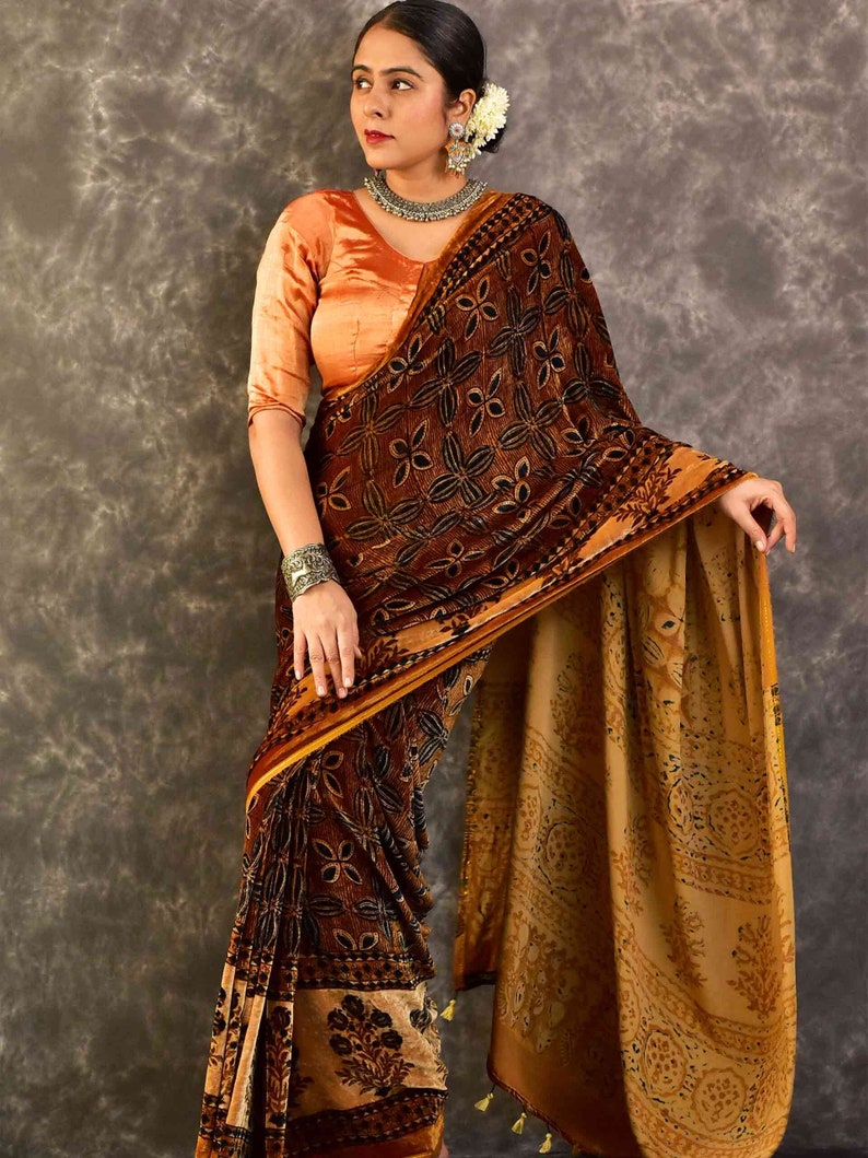 Mohini Ajrakh Silk Velvet Saree image 1
