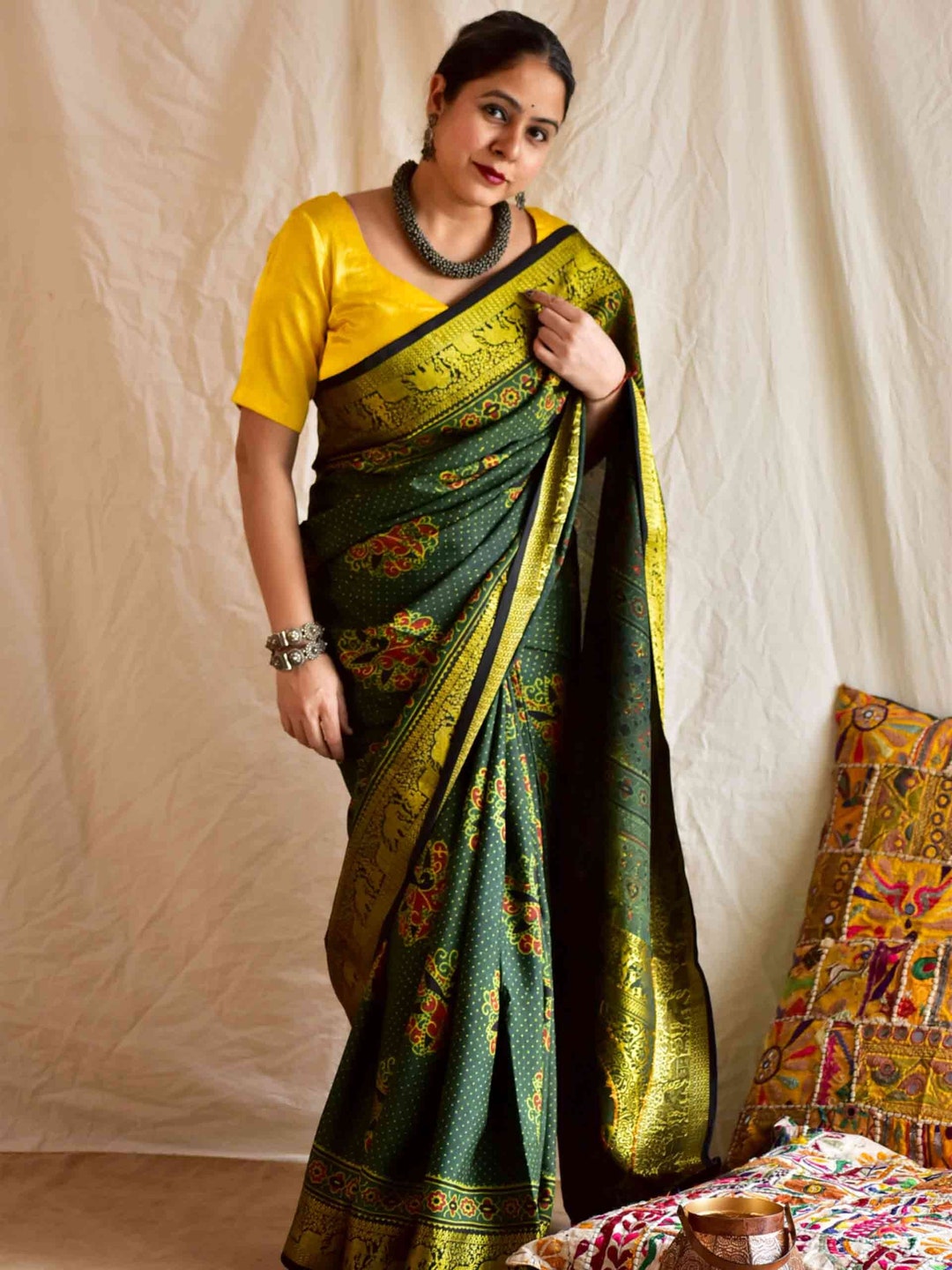 Dola Semi Silk Saree x Zari Border - MAYA PHOOL