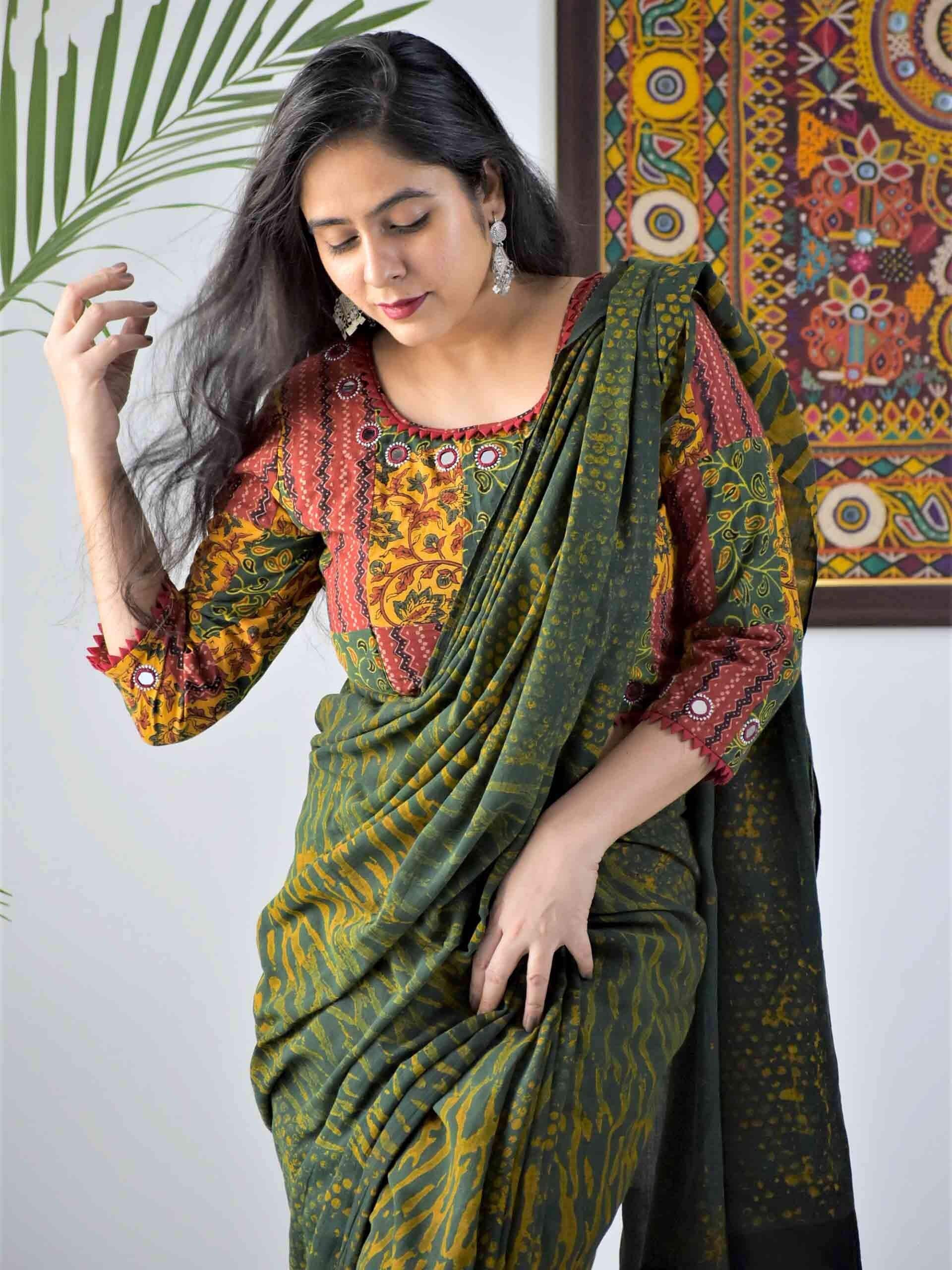 M. N. Sarees 6206-C Kachchi Work Colours Yellow Unstiched Silk Saree