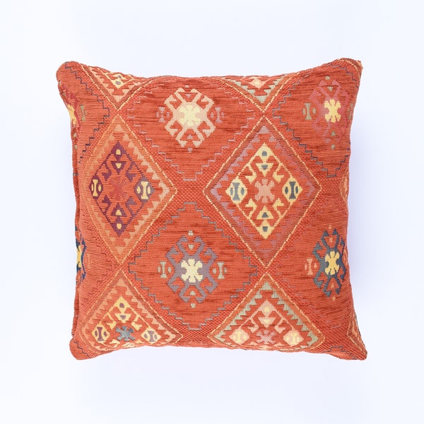 Pillow Cover Kilim pillow case Orange turkish moroccan persian bohemian 14x14 16x16 20x20 Same Fabric on Both Sides All Sizes Available