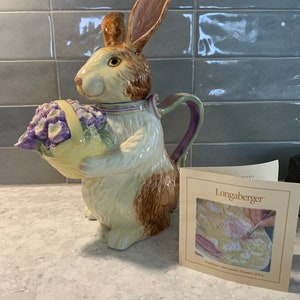 Longaberger Whimsical Spring Bunny Rabbit Teapot, Water Pitcher, Easter ...