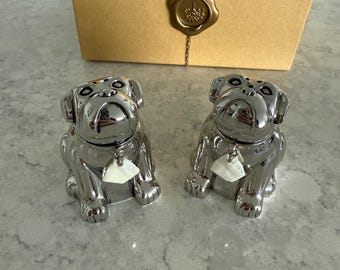 Pottery Barn Bulldog Salt and Pepper, NEW, metal, kitchenware, entertain, dinner party