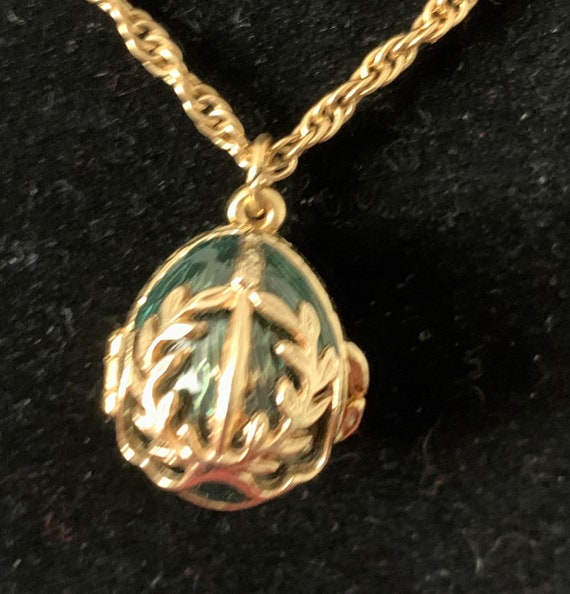 Joan Rivers Small green enamel Faberge egg pendant