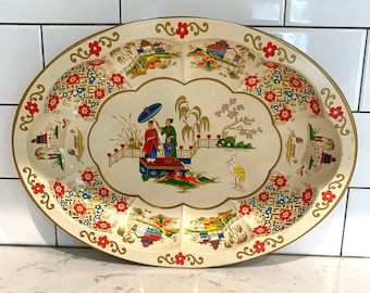 Vintage Asian Tin Tray, Daher, England, entertain, cookie tray