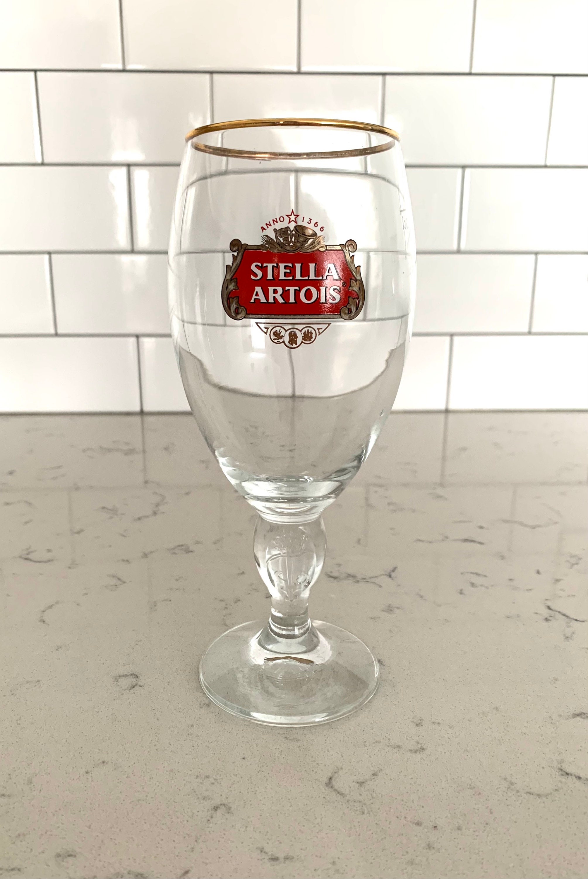 STELLA ARTOIS BELGIUM 33cl CHALICE BAR WARE GLASS GOLD TRIM LTD EDITION NIB 