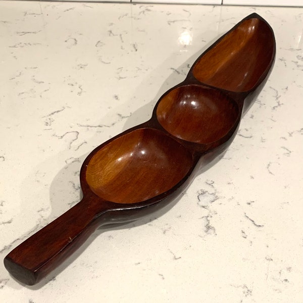 Vintage mid century nut tray, condiments,  mahogany, 50s, 60s, wood, hand carved, display dish, party, mid century, coffee table accessory