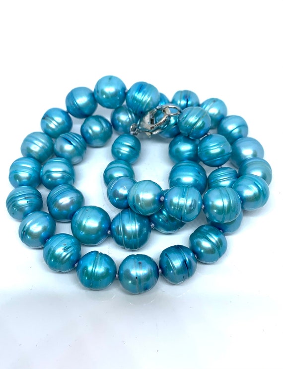 Honora 18" Teal Ringed Barrel Pearl Necklace,  cul