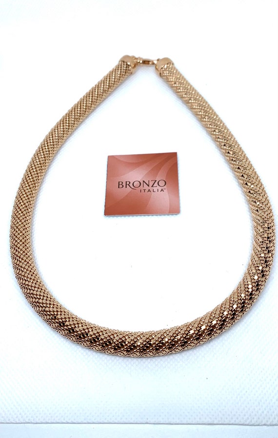 Bronzo Italia Necklace Rose Gold Tone Textured and Diamond Cut