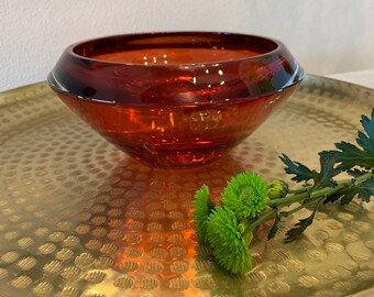 Vintage Teleflora heavy weight, decorative dish, retro, glass, ruby red, candy dish