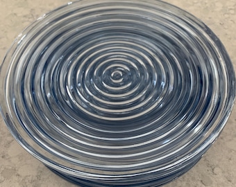 Anchor Hocking Park Avenue ice blue lunch plates, set of 3 each, gift, pressed glass, dinnerware, Manhattan, rings
