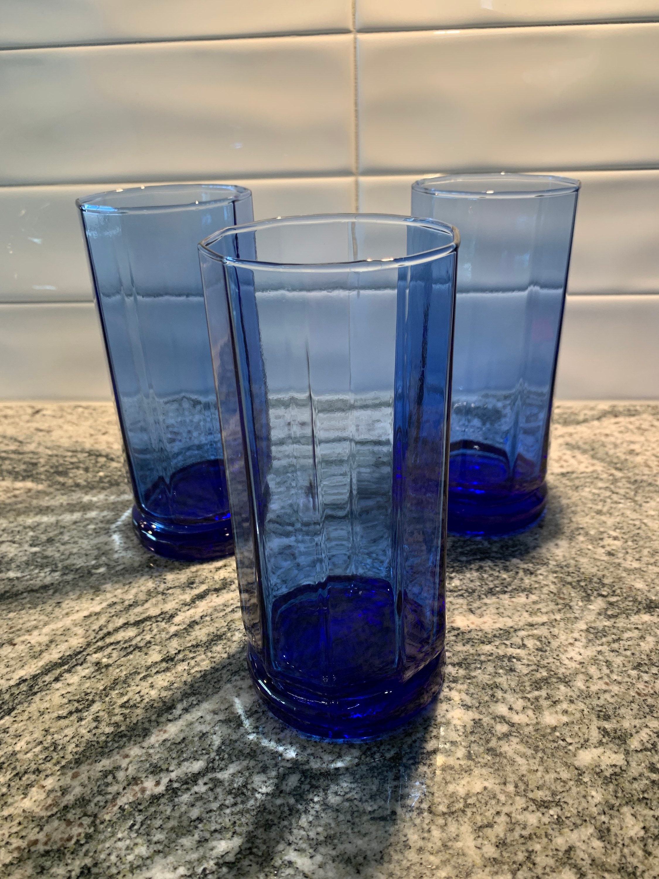 13 oz. Vintage Textured Smoke Blue Drinking Glasses (Set of 6)
