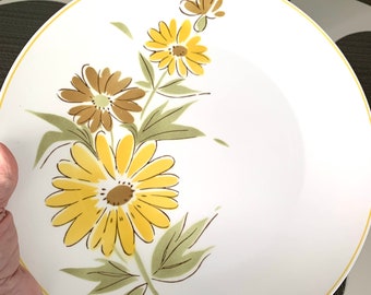 Raro plato de piedra Mikasa Cera, patrón Sunland, amarillo, verde, marrón, servir, mediados de siglo, platos de fiesta, granja, mediados de siglo