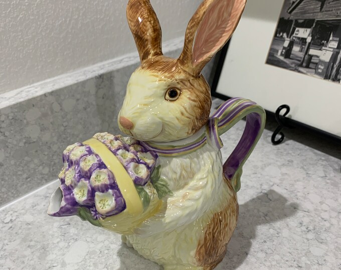 Longaberger Whimsical Spring Bunny Rabbit Teapot, Water Pitcher, Easter ...