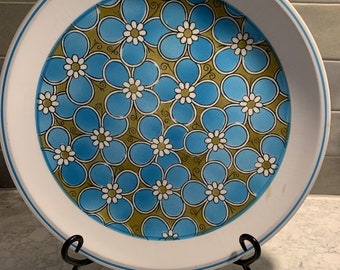 Mikasa Cera Stone Blue Bell platter, blue, and green serveware, mid century, party dishes, farmhouse, mid century, 1970’s, daisy pattern