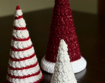 Handmade crochet Christmas Tree Trio home decor