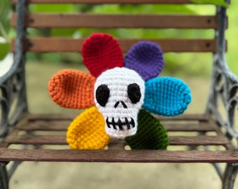 Rainbow Pride Halloween Skull Flower