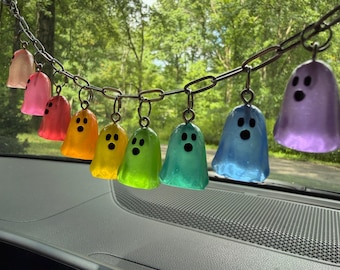 Rainbow Ghosts! Glow in the dark, Car mirror charm chain Halloween decoration hanger
