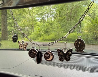 Black and Silver Spooky Car mirror charm chain Halloween decoration hanger